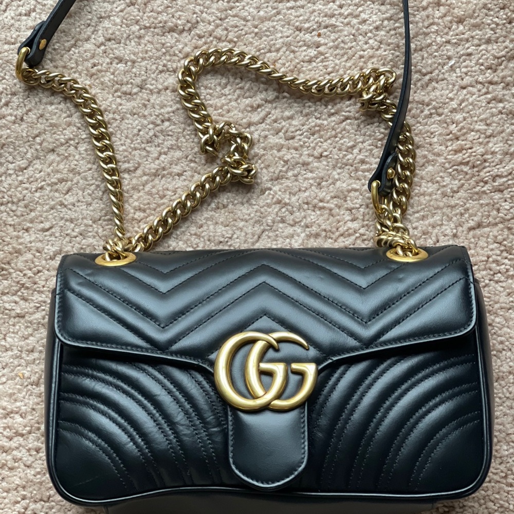 GUCCI Small Matelassé Leather Shoulder Bag BLACK